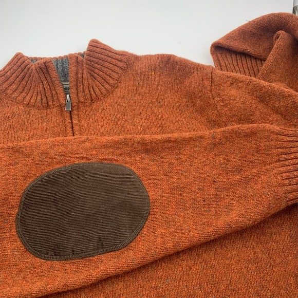 L.L. Bean Other - LL Bean Shetland Wool Quarter Zip Mens XL Orange Excellent Elbow Patches 285327